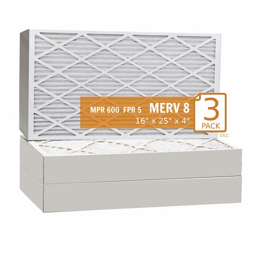 16x25x4 Key Pleat Purolator Air Filter - MERV 8 (3 Pack)