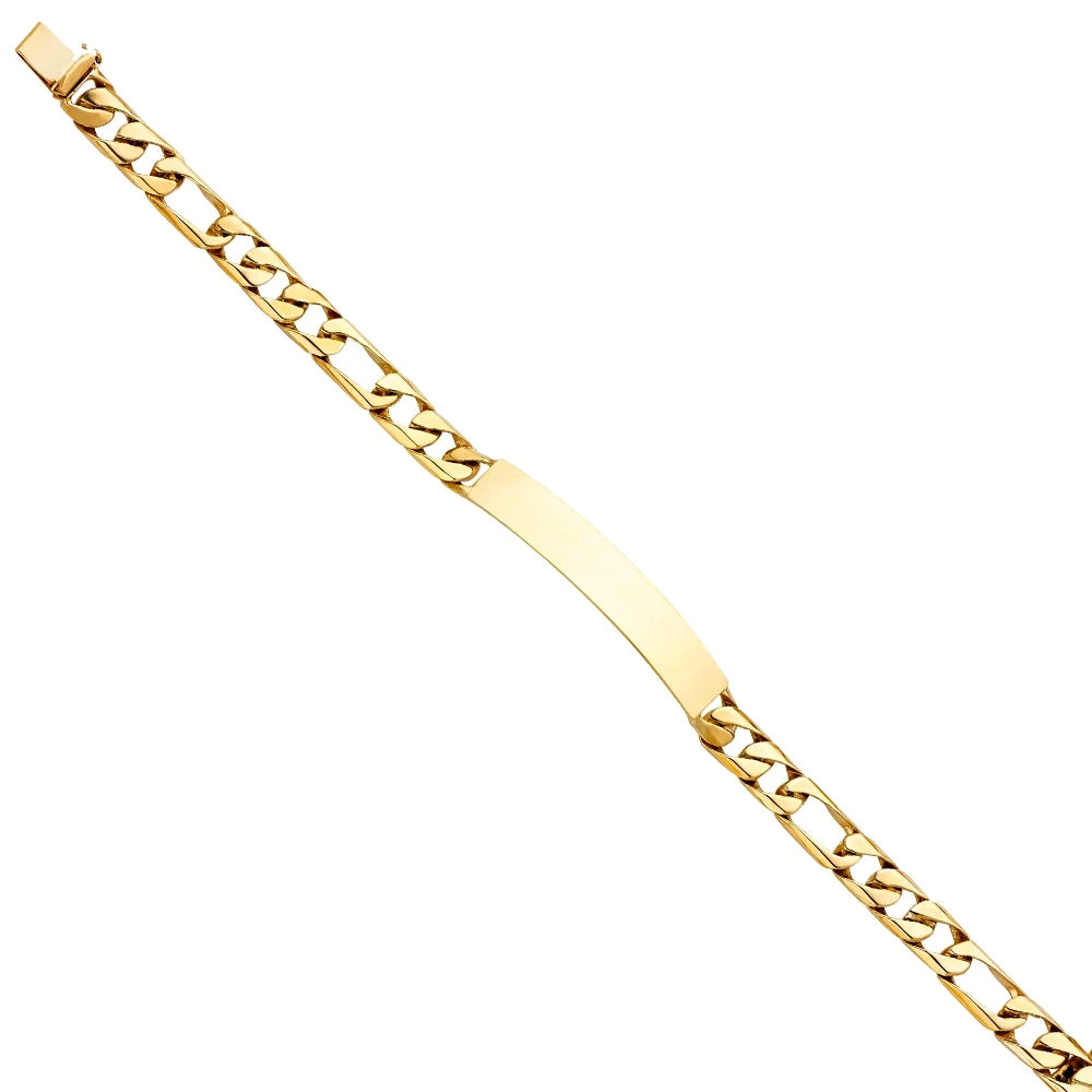 14k Yellow Gold Figaro Link ID Bracelet - 8" | Elegant 14KY Gold Chain Bracelets for Men and Women | Mass 17.4 | Men’s Jewelry for Gift