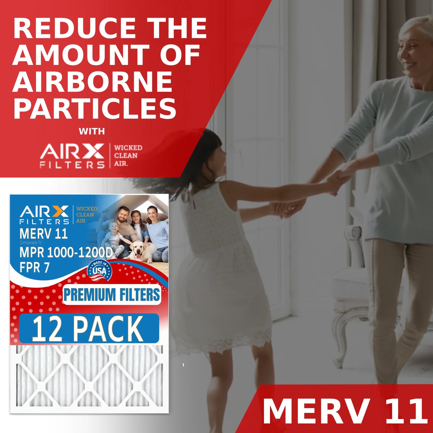 10x30x1 Air Filter MERV 11 Rating, 12 Pack of Furnace Filters Comparable to MPR 1000, MPR 1200 & FPR 7 - Made in USA by AIRX FILTERS WICKED CLEAN AIR.