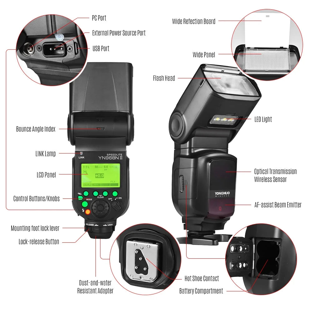 YONGNUO YN968N II Wireless TTL Flash Speedlite with Built-in 5600K LED Light, 1/8000s HSS, Compatible with Nikon DSLR Cameras and YN622N YN560 Wireless System