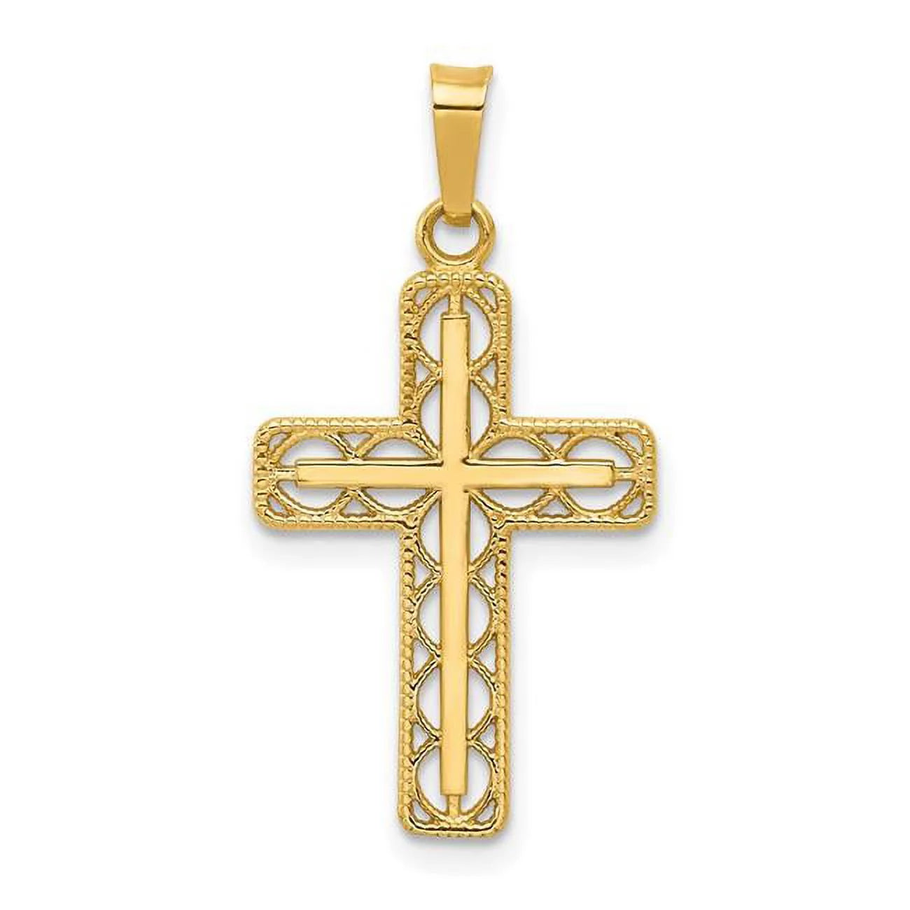 14K Polished Filigree Cross Pendant