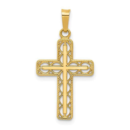 14K Polished Filigree Cross Pendant