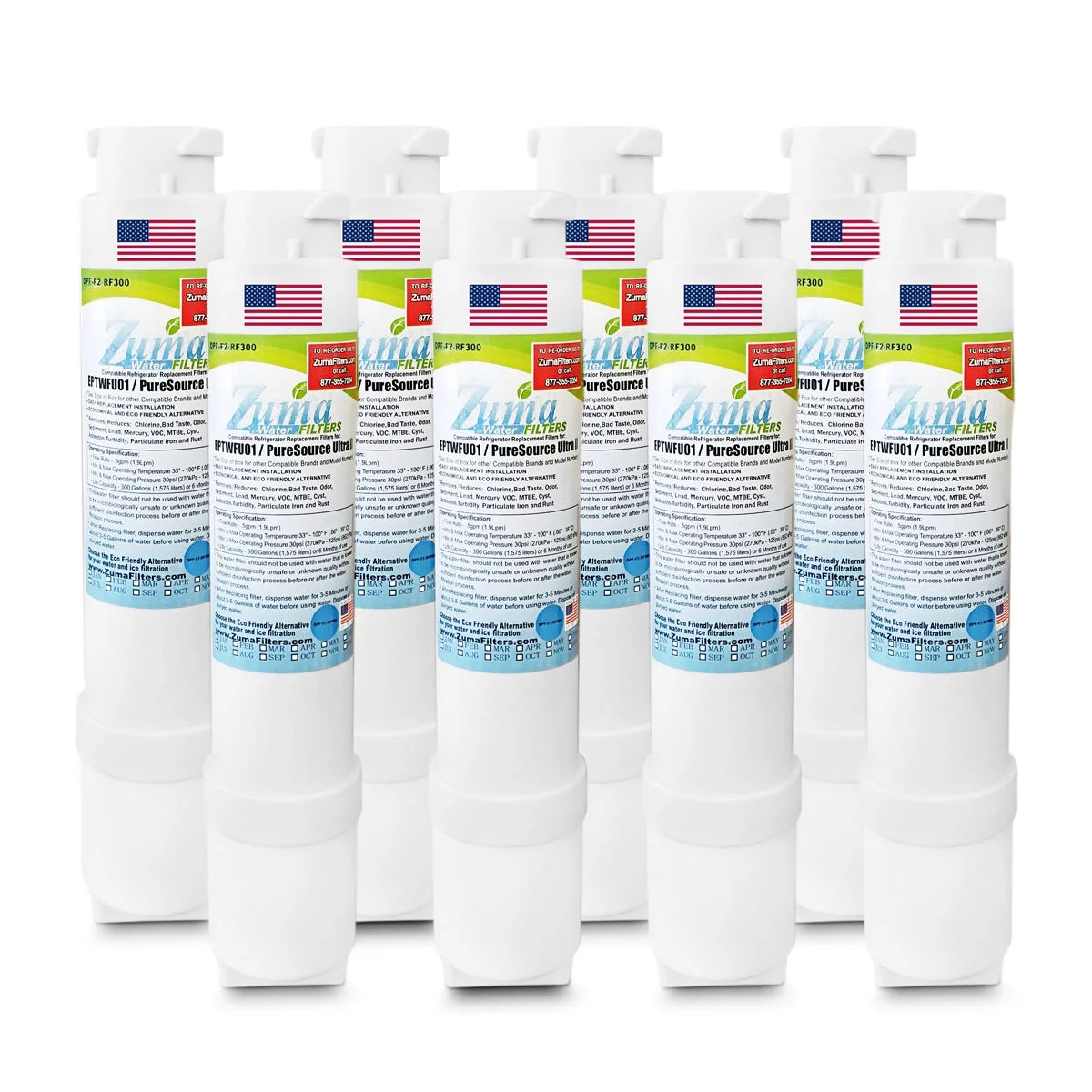 ZUMA Brand , Water and Ice Filter , Compatible with FPBS2777RF0 - 8 Pack - Made in U.S.A.