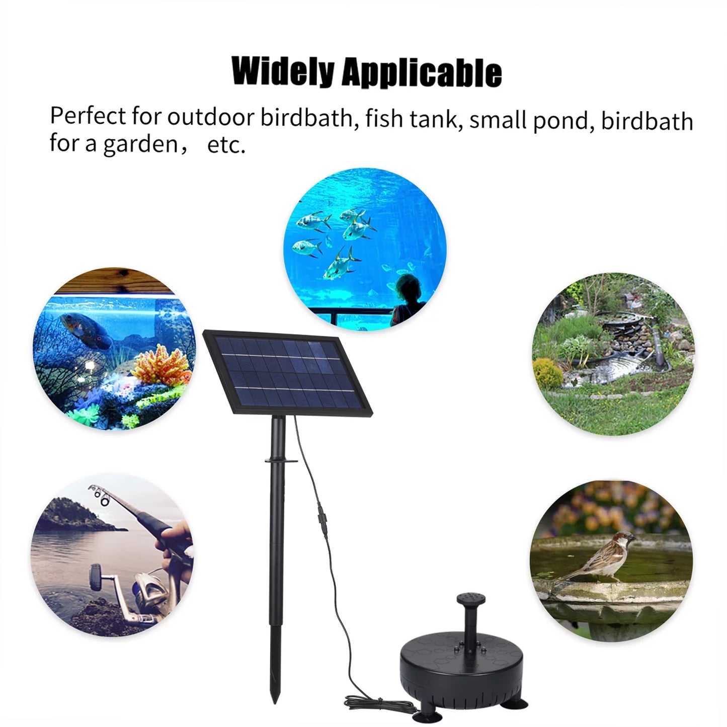 10V8W Solar Powered Fountain Pump Water Pump with Adjustable Solar Panel DIY Birdbath Fountain Pump Outdoor Water Fountain Panel Kit for Fish Tank Small Pond Garden Patio Lawn Pool