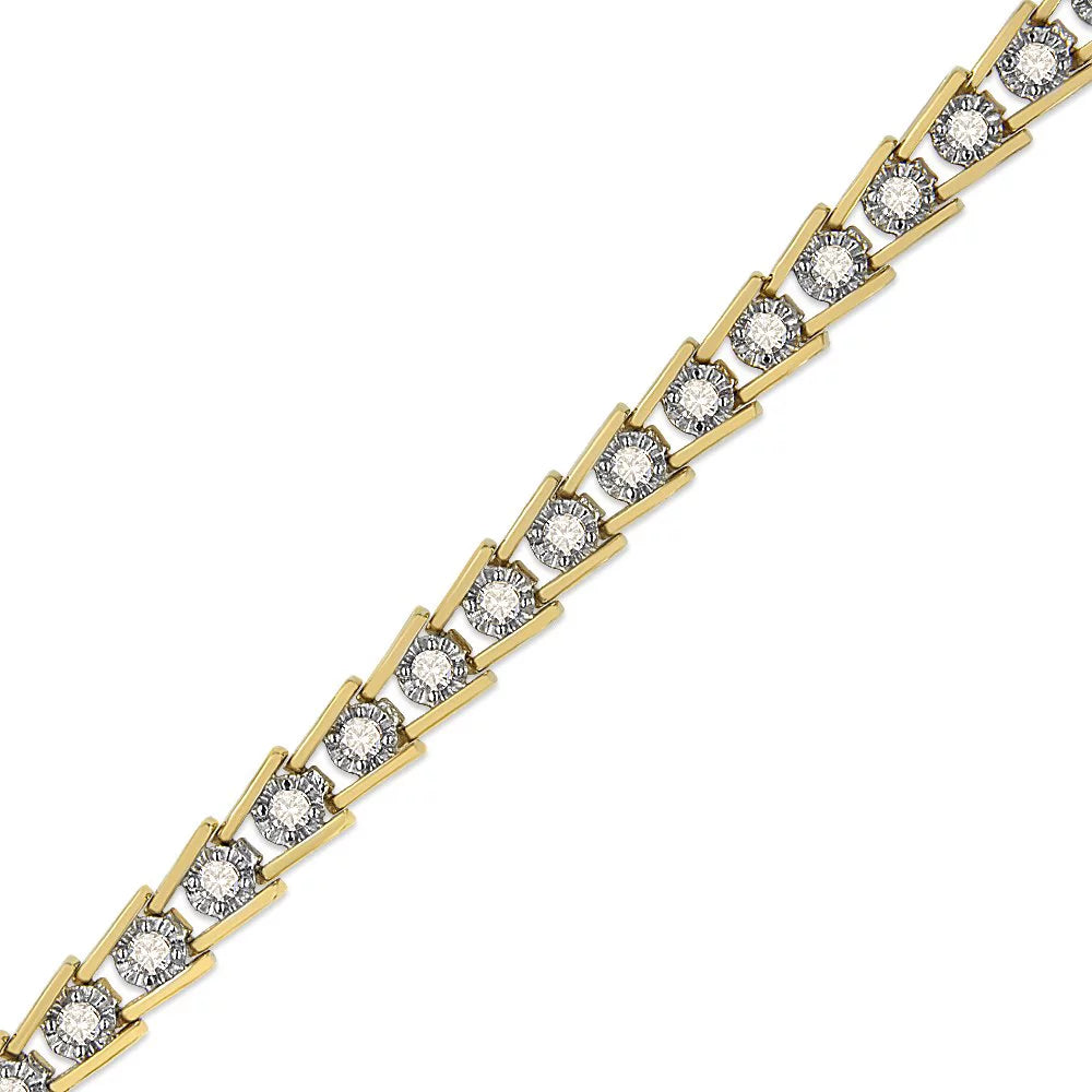 14K Yellow Gold Plated .925 Sterling Silver 2.00 Cttw Miracle Set Diamond Wave Link Bracelet (L-M Color, I2-I3 Clarity) - Size 7.25"