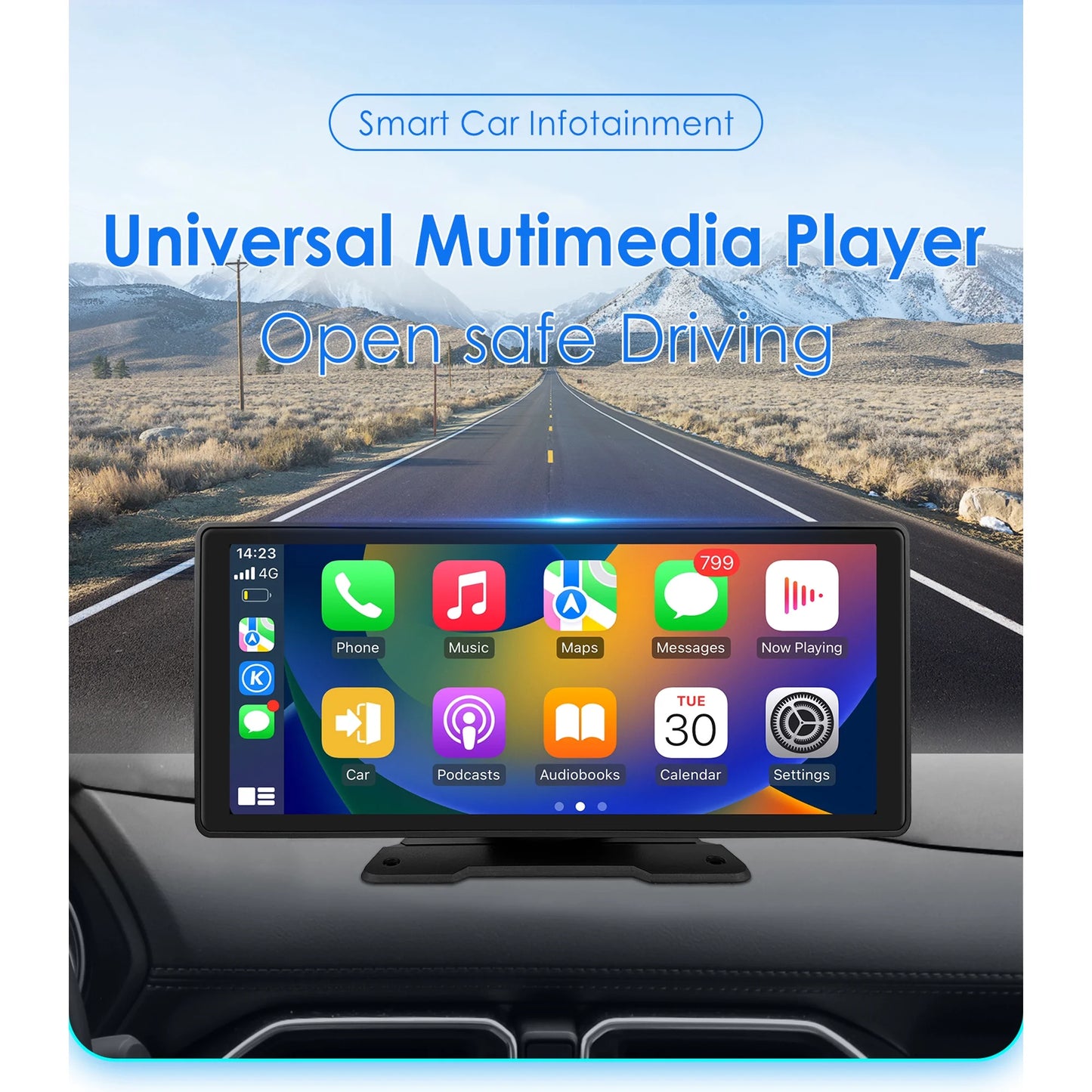 10.26" Touchscreen Carplay Android Auto FM Car Radio Stereo Head Unit 360° Adjustable Bluetooth Mirror Link GPS Navigation Player