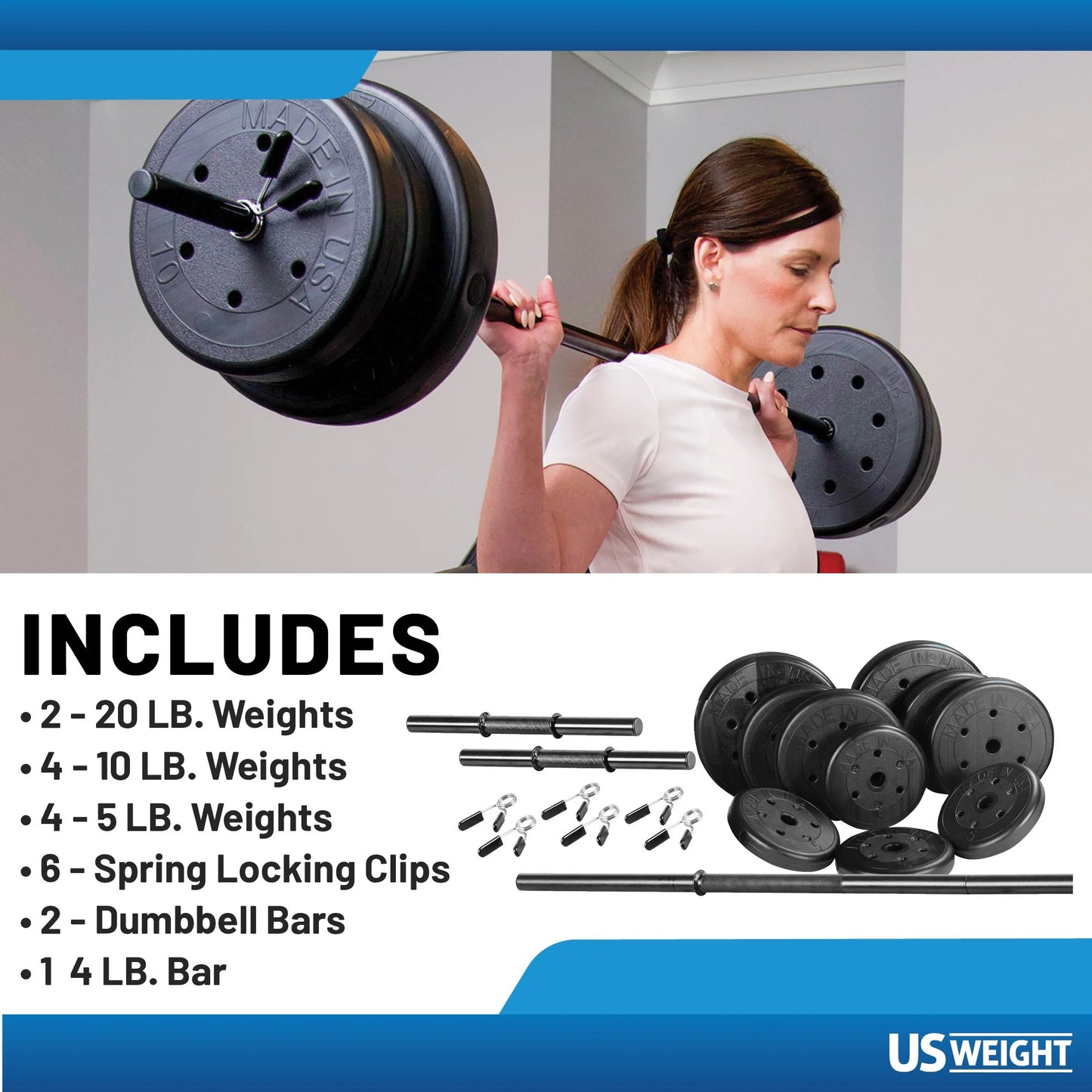 105 lb Barbell and Dumbell Load Set Featuring Two 20 lb., Four 10 lb. and Four 5 lb. Mass Two Dumbbell Bars & Full 6-foot Length Bar