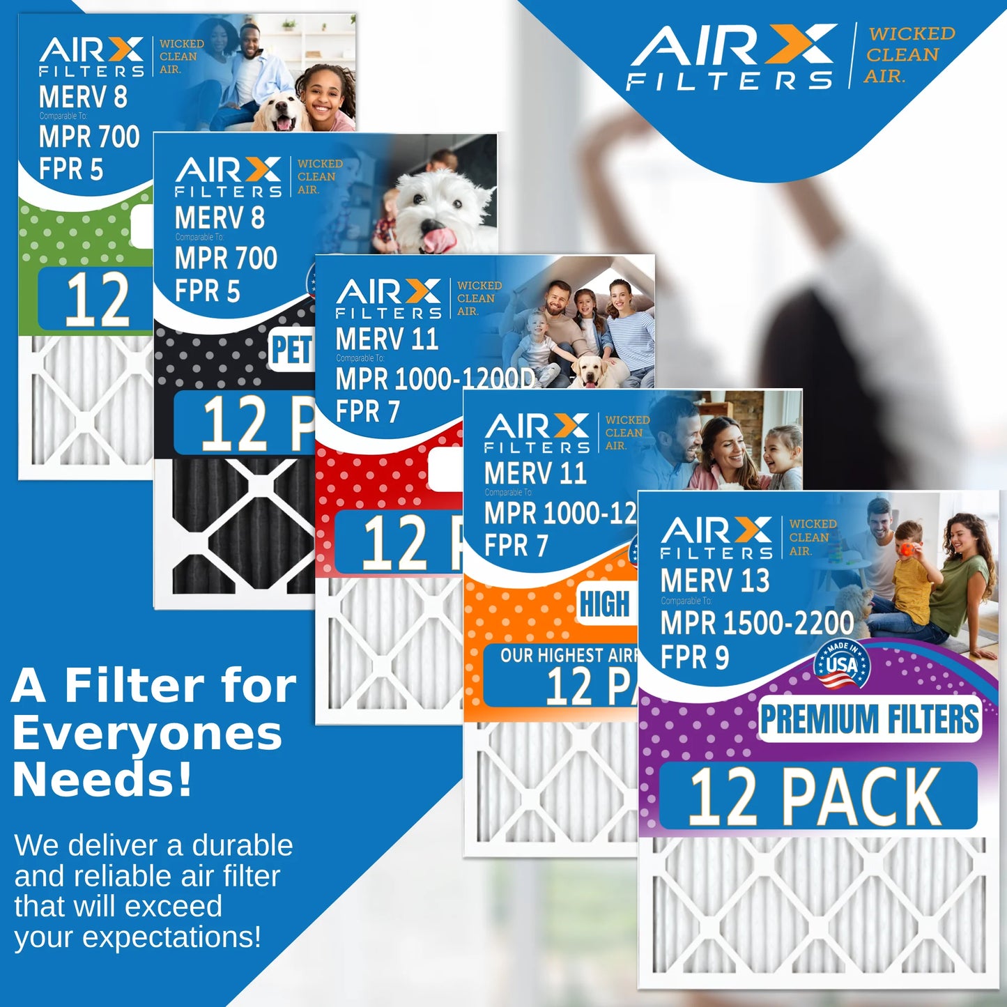 10x30x1 Air Filter MERV 11 Rating, 12 Pack of Furnace Filters Comparable to MPR 1000, MPR 1200 & FPR 7 - Made in USA by AIRX FILTERS WICKED CLEAN AIR.