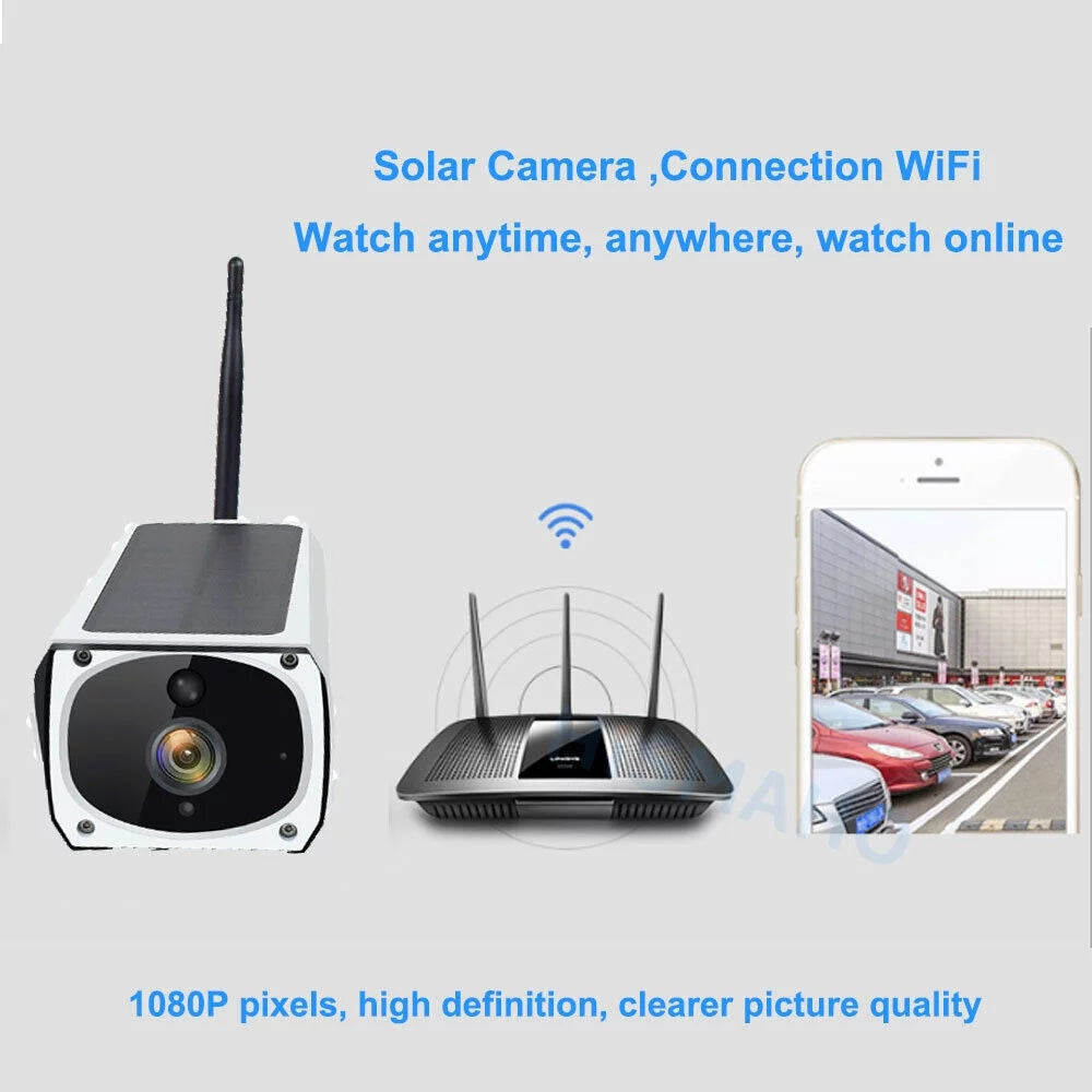 1080P Solar Powered Security Energy Camera, Wireless WiFi Outdoor IP Cameras, Rechargeable Battery Powered, Motion Detection, Waterproof, Video Surveillance Camera