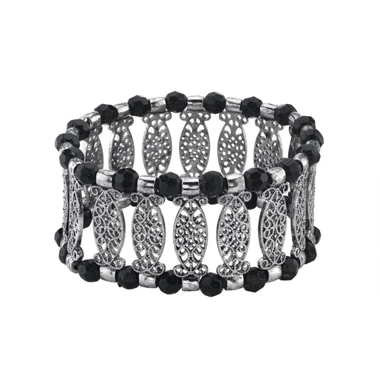 1928 Jewelry Dark Color Filigree Stretch Bracelet