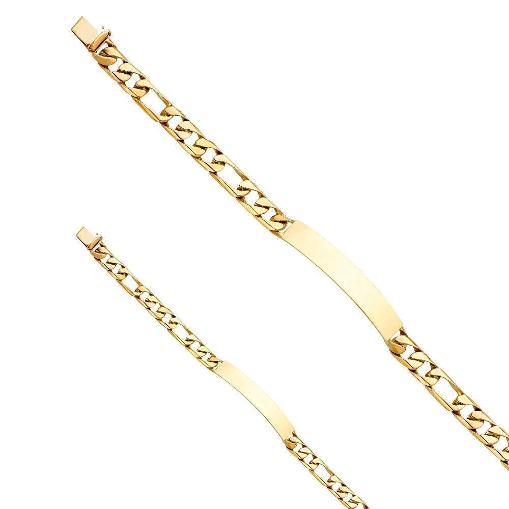 14k Yellow Gold Figaro Link ID Bracelet - 8" | Elegant 14KY Gold Chain Bracelets for Men and Women | Mass 17.4 | Men’s Jewelry for Gift