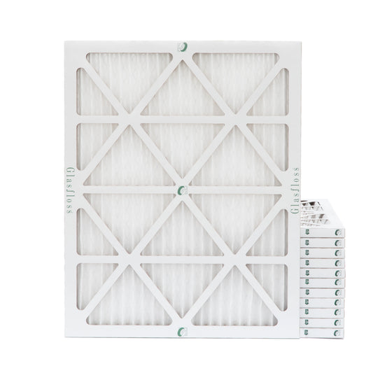 12 Pack of 20x22x1 MERV 10 Pleated Air Filters by Glasfloss. Actual Size: 19-1/2 x 21-7/8 x 7/8