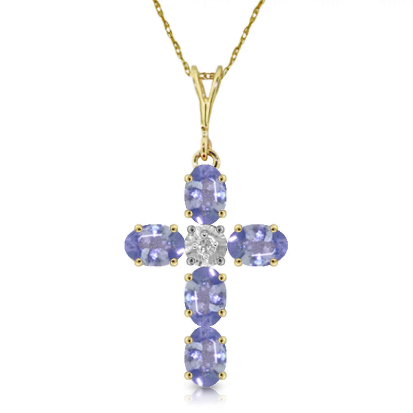 1.75 CTW 14K Solid Gold Cross Necklace Natural Diamond Tanzanite