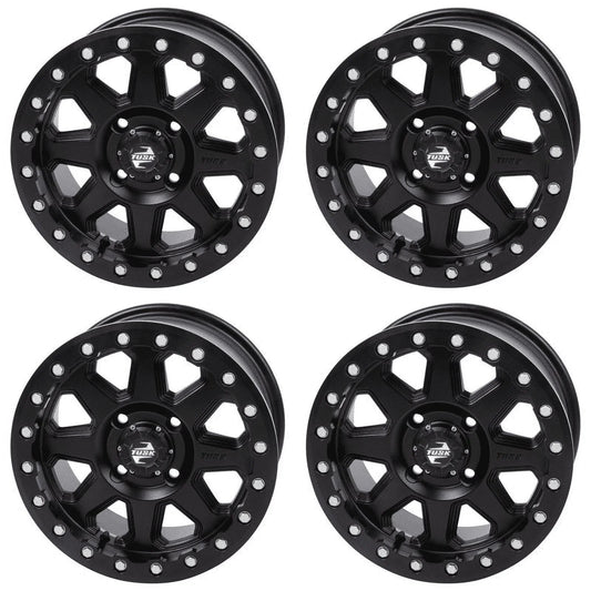 (4 Pack) 4/137 Tusk Uinta Beadlock Wheel 14X7 4.0 + 3.0 Matte Ebony For Can-Am Defender Hd10 Pro Lone Star 2021-2022