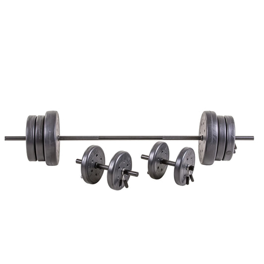 105 lb Barbell and Dumbell Load Set Featuring Two 20 lb., Four 10 lb. and Four 5 lb. Mass Two Dumbbell Bars & Full 6-foot Length Bar