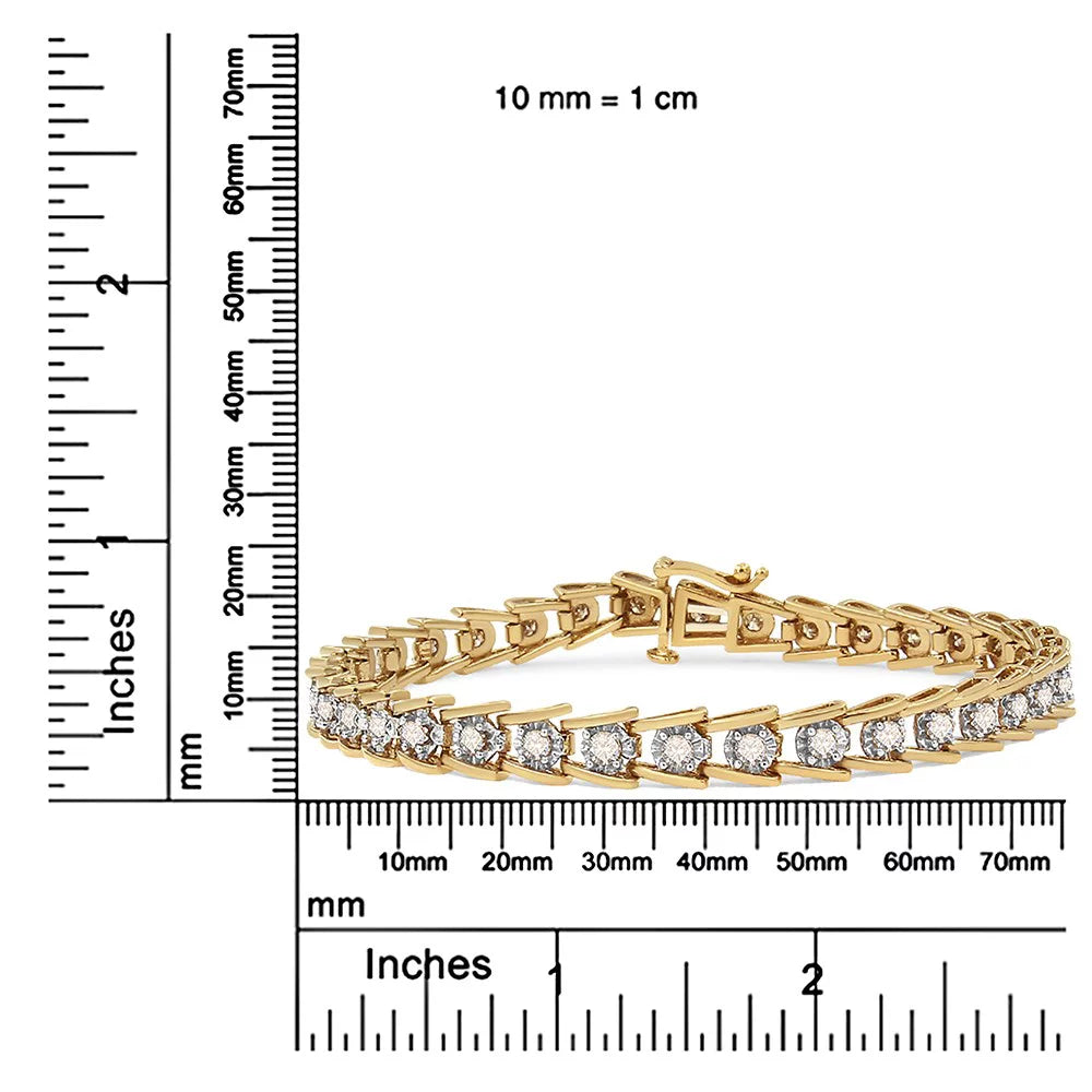 14K Yellow Gold Plated .925 Sterling Silver 2.00 Cttw Miracle Set Diamond Wave Link Bracelet (L-M Color, I2-I3 Clarity) - Size 7.25"