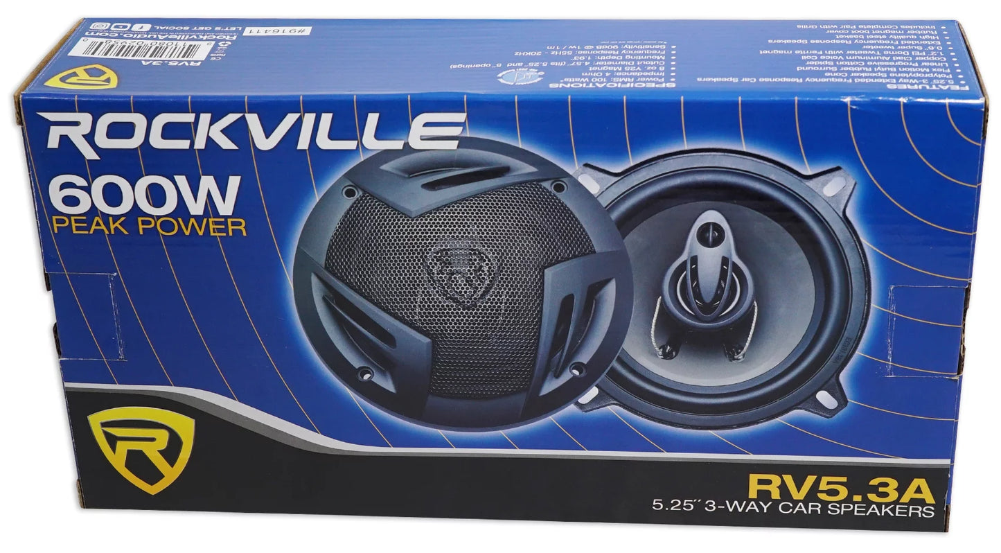 (4) Rockville RV5.3A 5.25" 3-Way Car Speakers 1200 Watts/200 Watts RMS CEA Rated