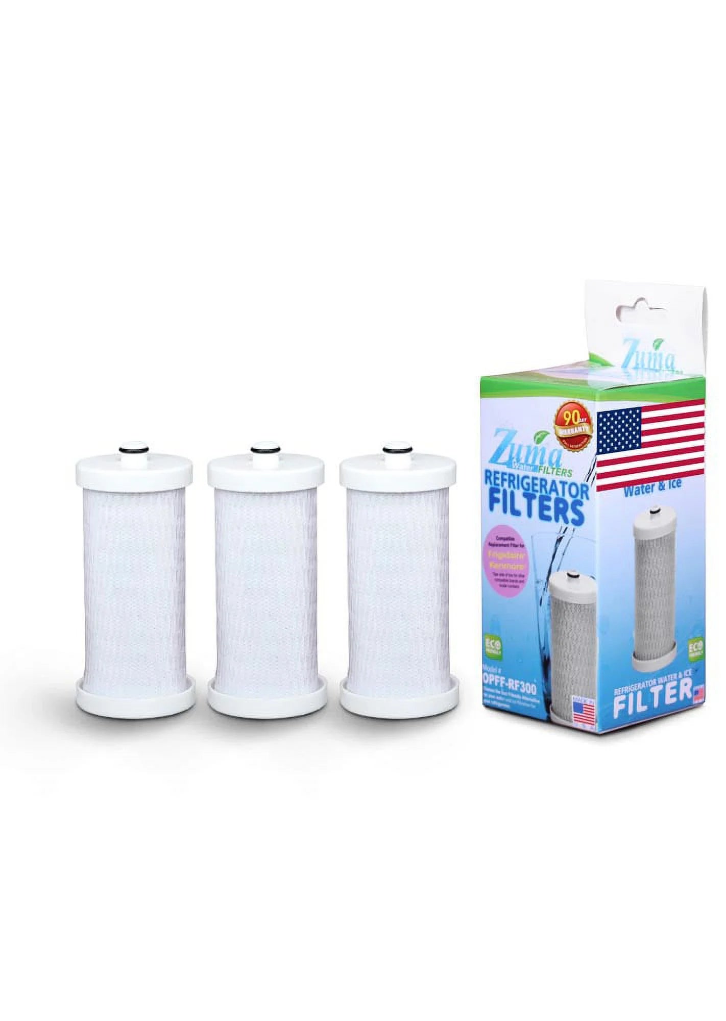 ZUMA Brand , Water and Ice Filter , Model # OPFF-RF300 , Compatible with Frigidaire® 204389101 - 3 Pack - Made in U.S.A.