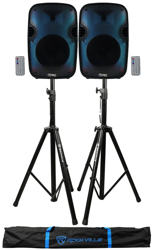 (2) Technical Pro PLIT12 Bluetooth LED 12" Party Speakers+Wireless Link+Stands