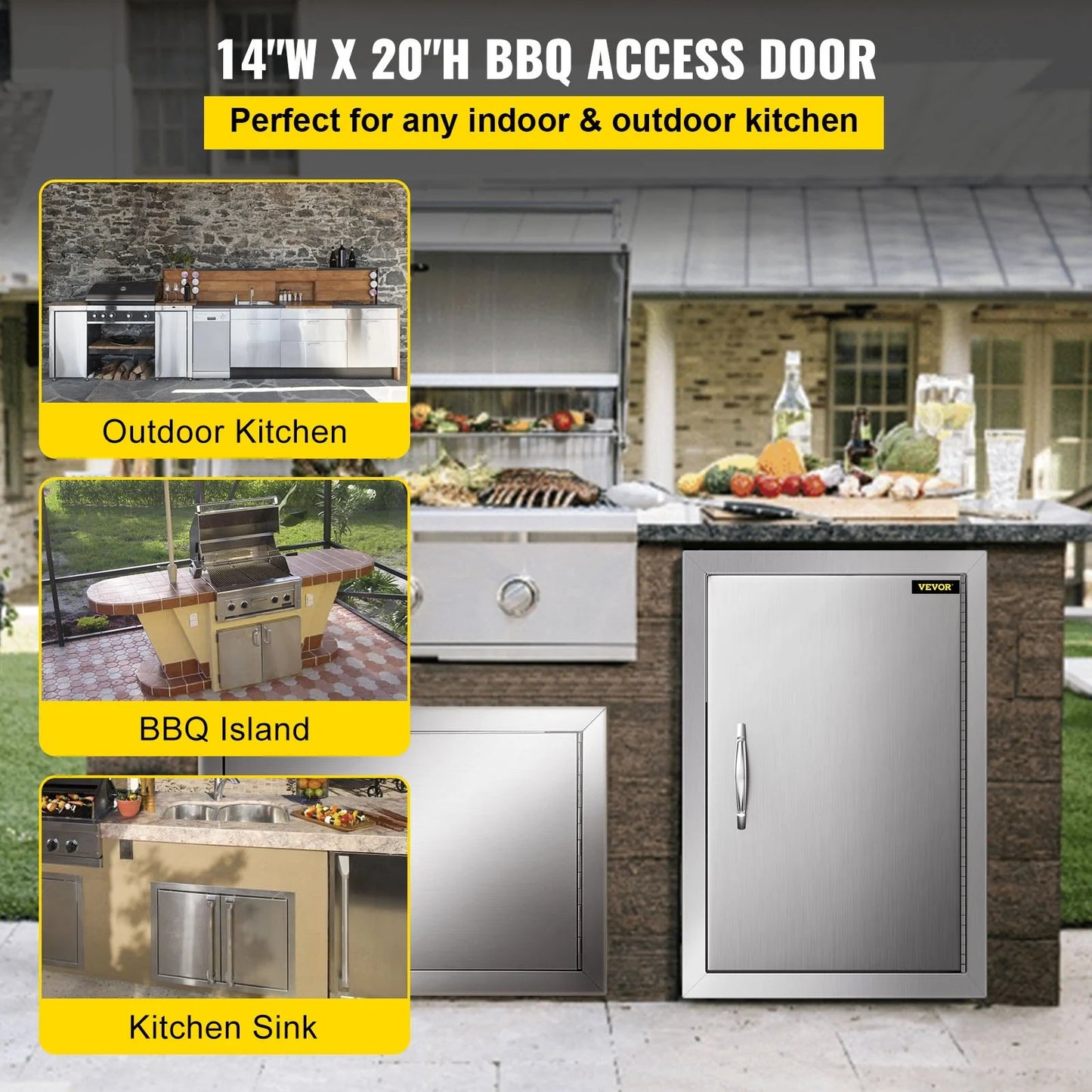 14x20 Inch Vertical Stainless Steel BBQ Access Door - Ideal for Outdoor Kitchen, BBQ Island, and Grill Station