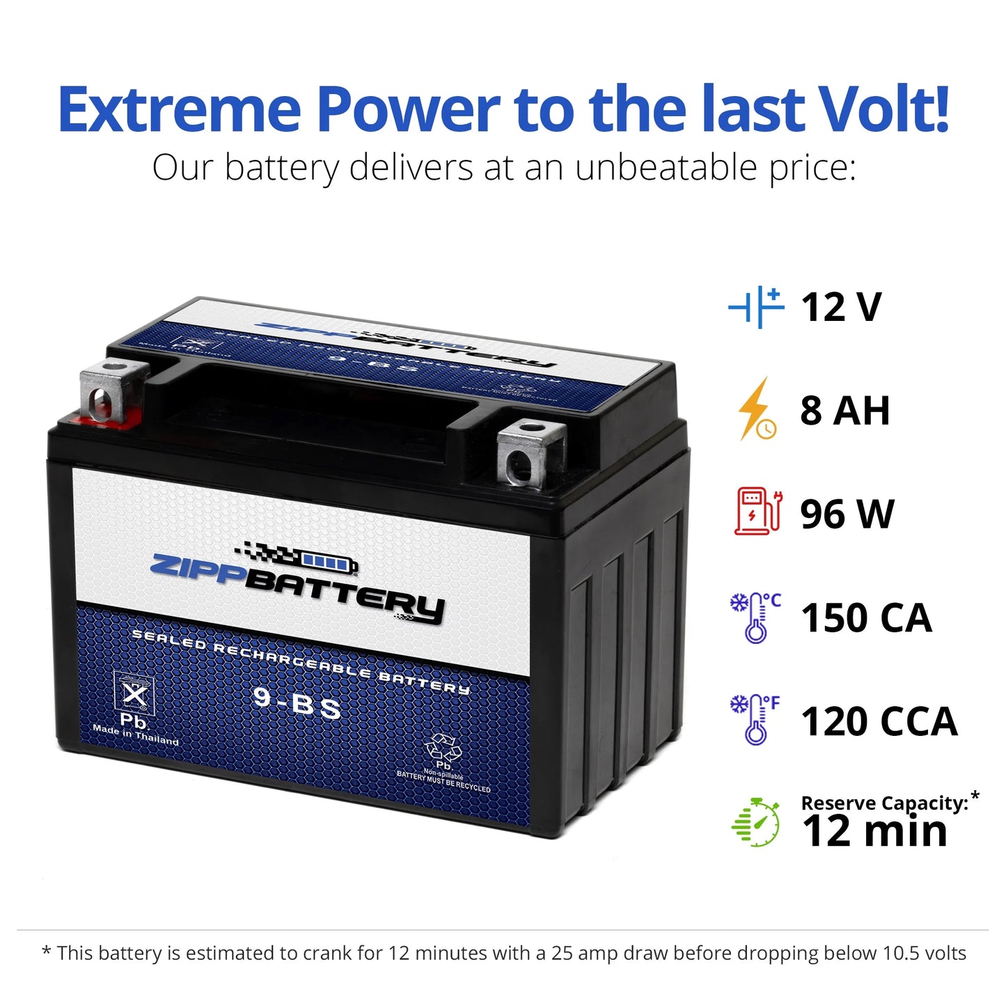 Zipp Battery YTX9-BS (9-BS 12 Volt,8 Ah, 120 CCA) Motorcycle Battery for Suzuki 600cc Gsx600f Katana 2005