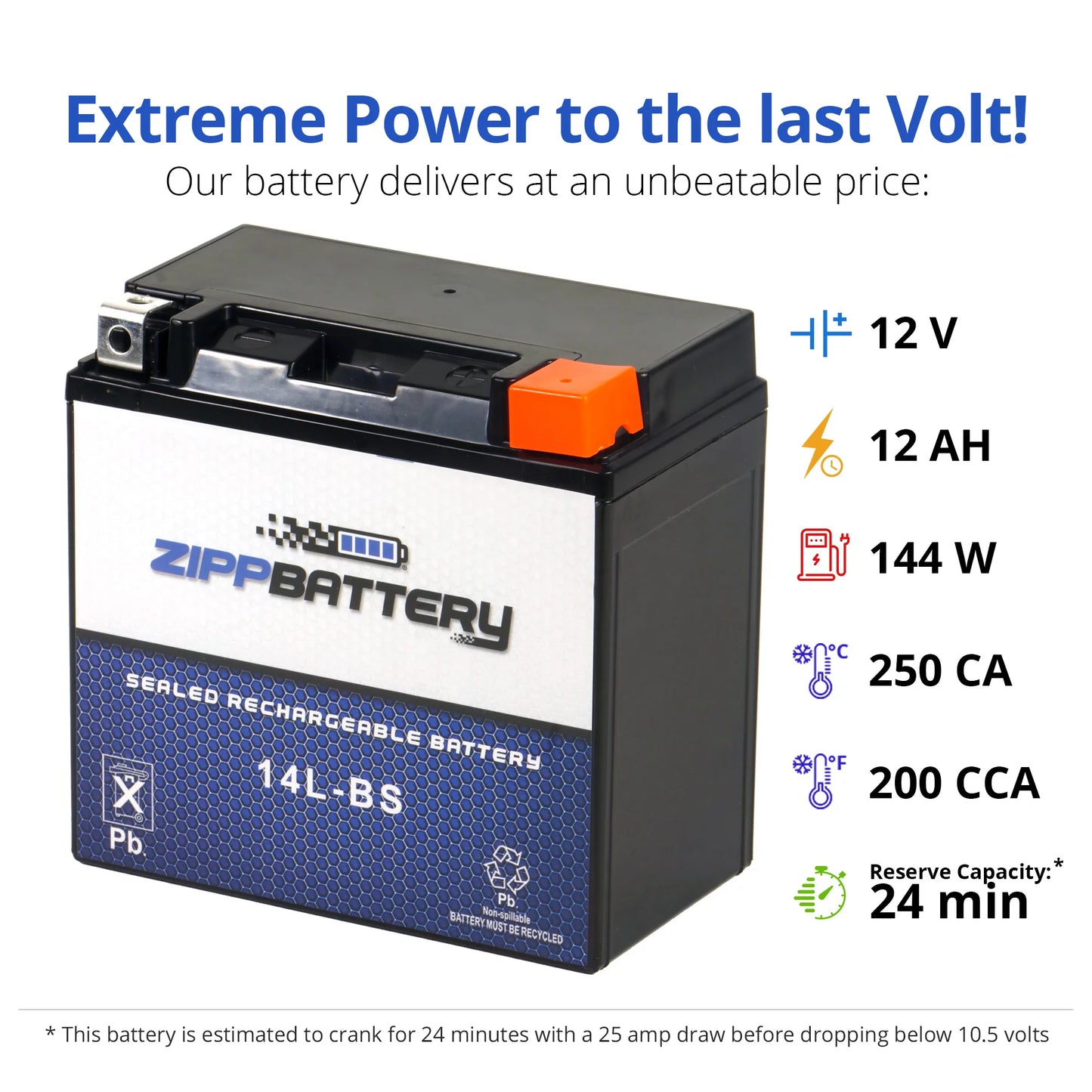 Zipp Battery Ytx14l-bs (14l-bs 12 Volts,12 Ah, 200 Cca) Motorcycle Battery for Harley-davidson 1200cc Xl Xlh Sportster 2007