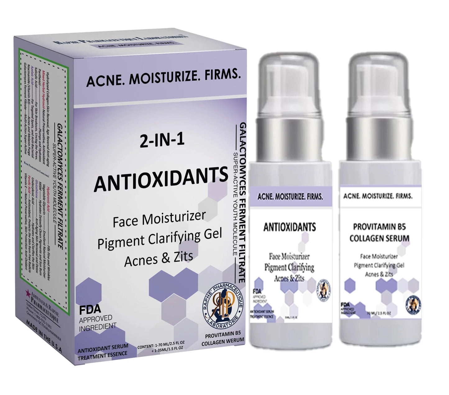 2 in 1 Antioxidant Moisturizer Spots Remover Firm and Lift Serum A Pack of 2