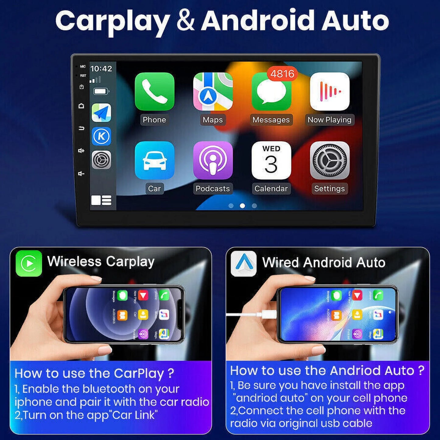 10.1" 1280*720 IPS Android 12 Wifi 2+32GB Car Stereo Radio Carplay GPS Navigation For Corolla 2014 2015 2016