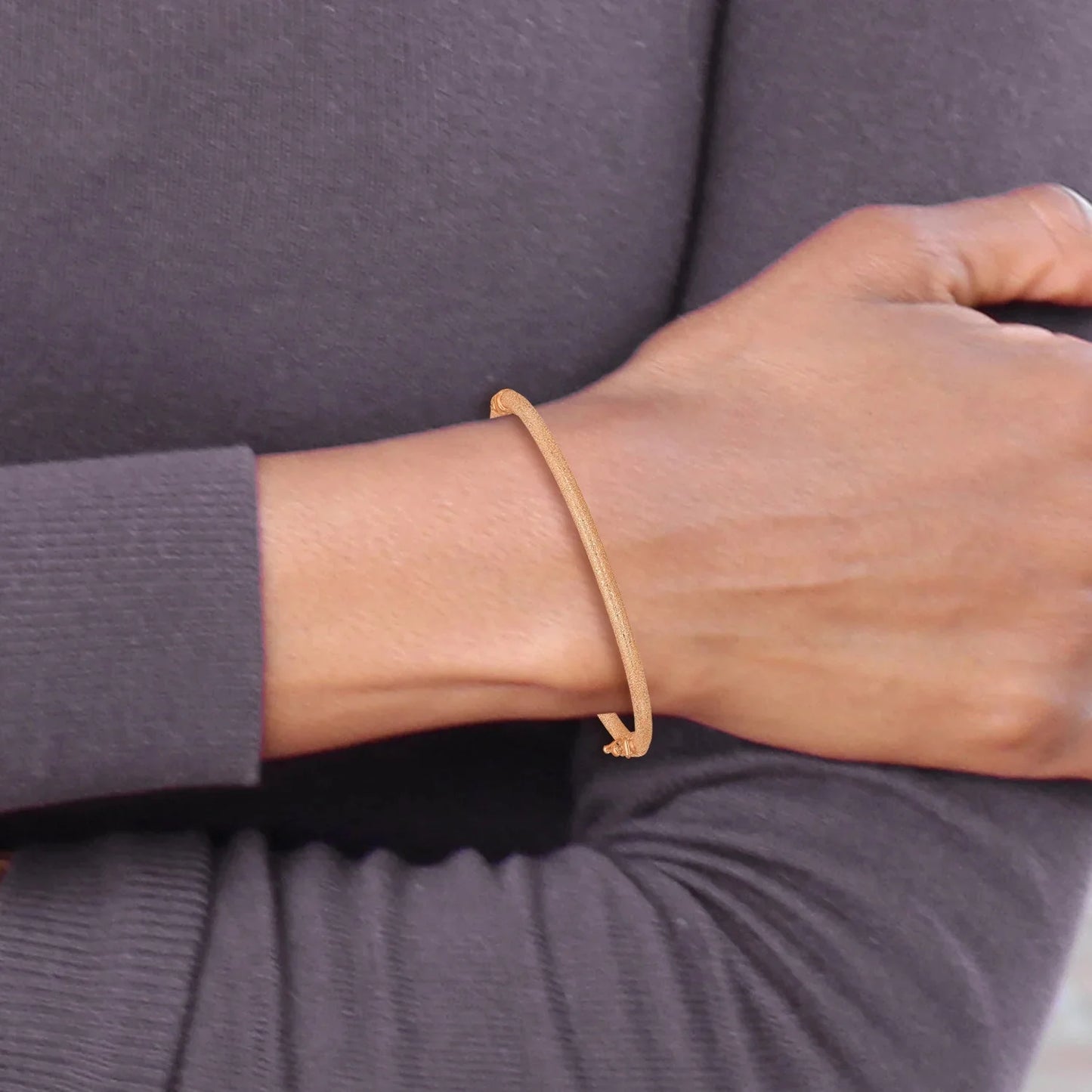 14K Rose Gold Textured Hinged Bangle