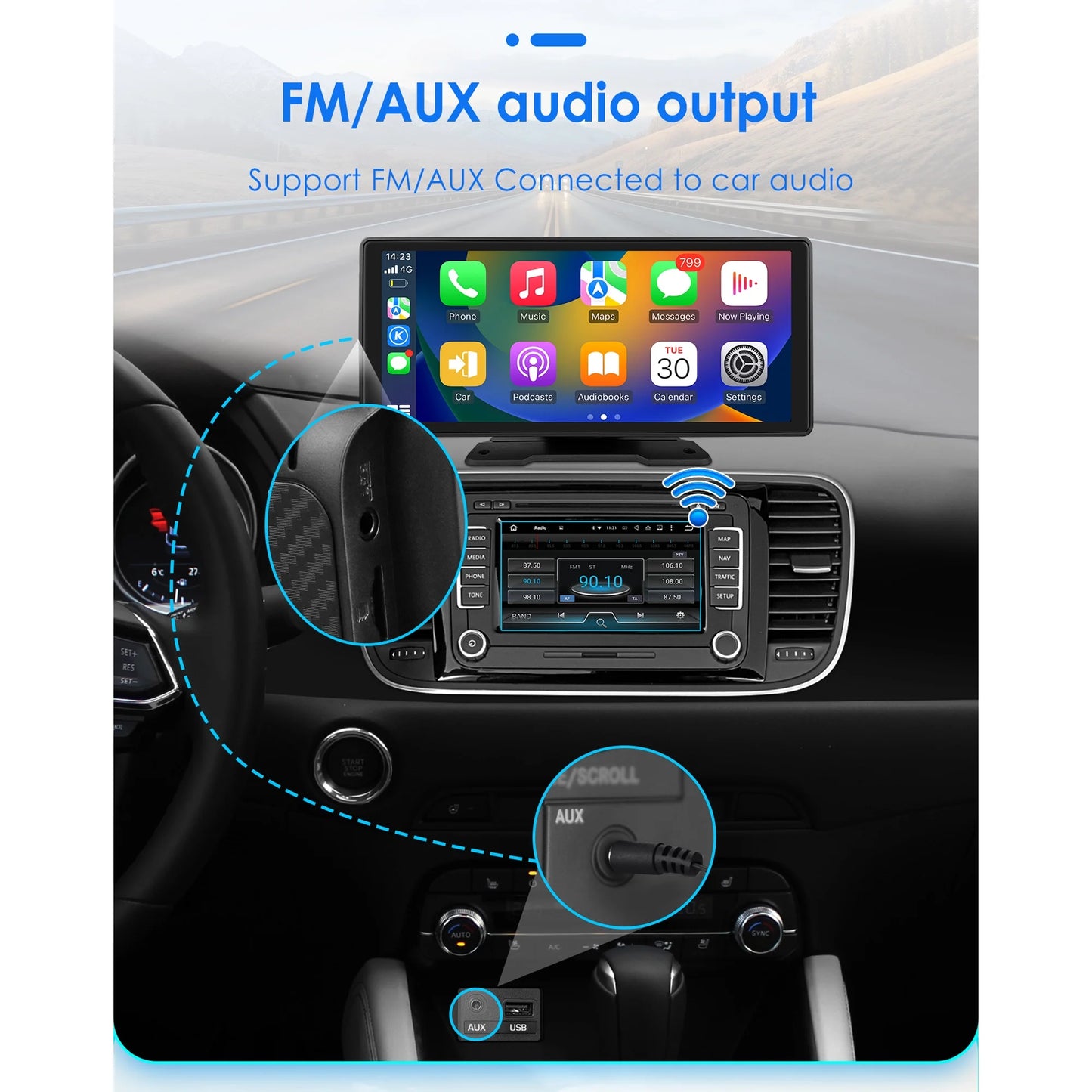 10.26" Touchscreen Carplay Android Auto FM Car Radio Stereo Head Unit 360° Adjustable Bluetooth Mirror Link GPS Navigation Player