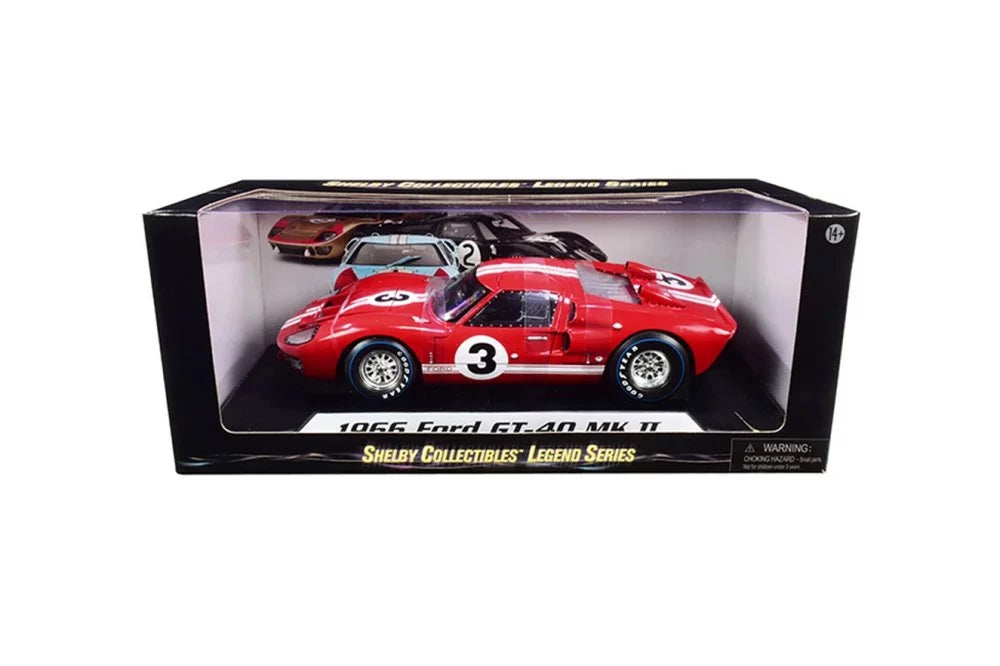 1966 Ford GT-40 MK II Le Mans #3, Red - Shelby Collectibles SC406R - 1/18 scale Diecast Car