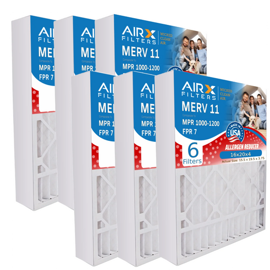 16x20x4 Air Filter MERV 11 Comparable to MPR 1000, MPR 1200 & FPR 7 Compatible with White Rodgers FR1000M-111 Premium USA Made 16x20x4 Furnace Filter 6 Pack MERV 11 by AIRX FILTERS WICKED CLEAN AIR.