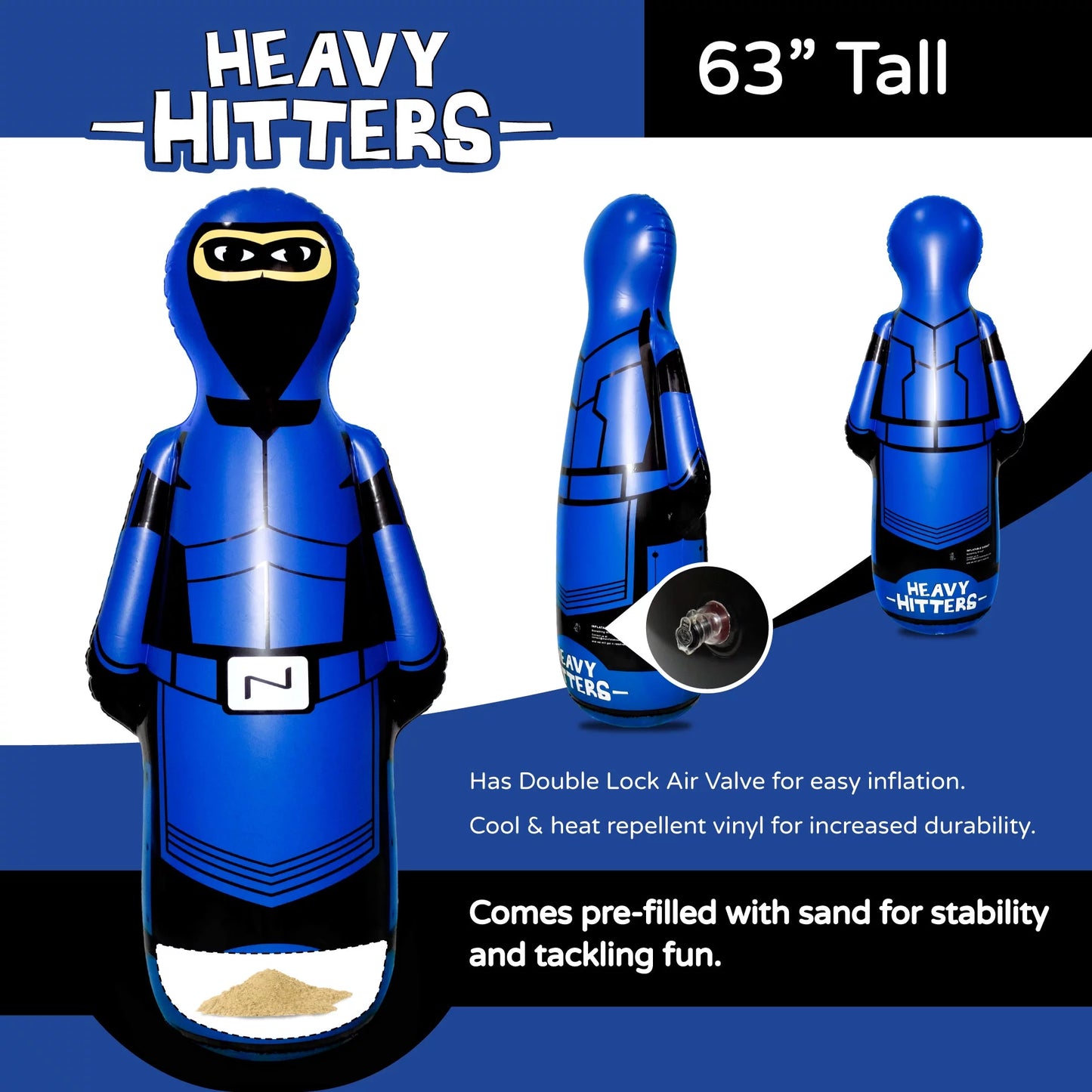 (Inflatable Dudes) Large Ninja 63 inches - Kids Punching Bag |Filled with Sand