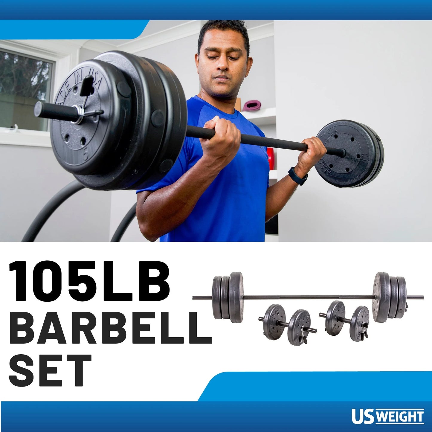 105 lb Barbell and Dumbell Load Set Featuring Two 20 lb., Four 10 lb. and Four 5 lb. Mass Two Dumbbell Bars & Full 6-foot Length Bar