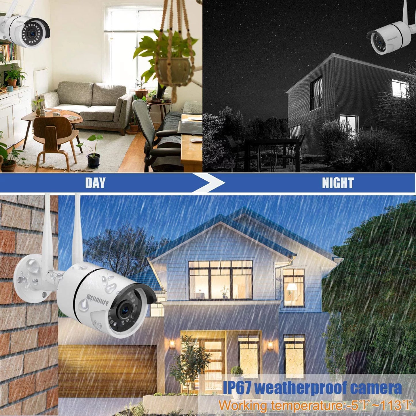 [Dual Antennas 3TB Hard Drive] Outdoor/Indoor Wireless Security camera 8 CH Wireless Surveillance Camera System and 8Pcs 1080P Weatherproof IP Camera