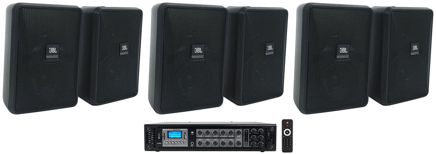 (6) JBL Control 23-1 Jet 3" Indoor/Outdoor 70v Commercial Wall Speakers + Amp