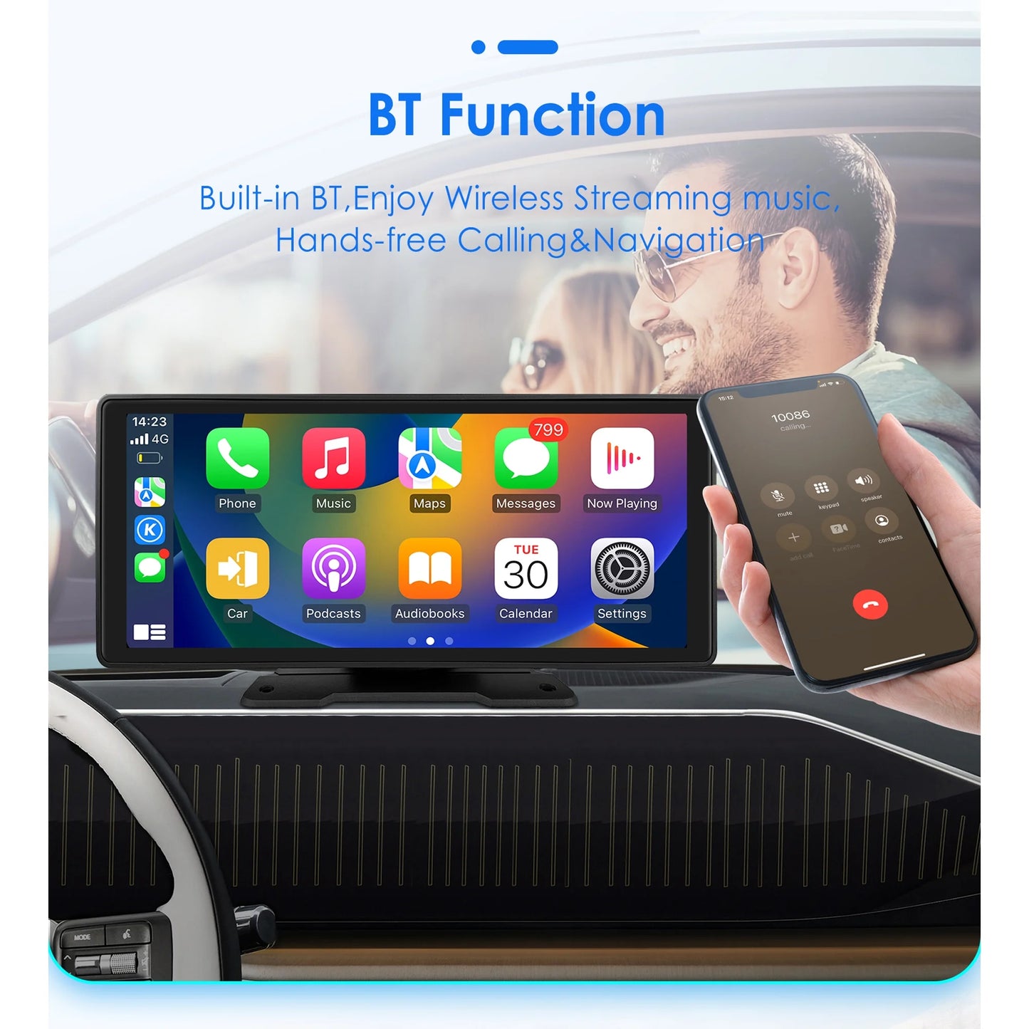 10.26" Touchscreen Carplay Android Auto FM Car Radio Stereo Head Unit 360° Adjustable Bluetooth Mirror Link GPS Navigation Player