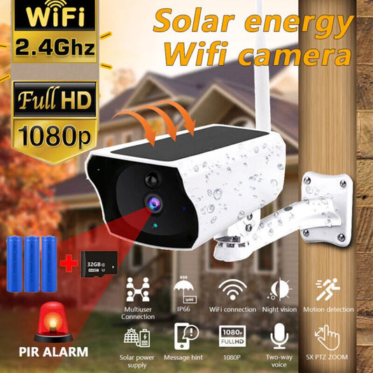 1080P Solar Powered Security Energy Camera, Wireless WiFi Outdoor IP Cameras, Rechargeable Battery Powered, Motion Detection, Waterproof, Video Surveillance Camera