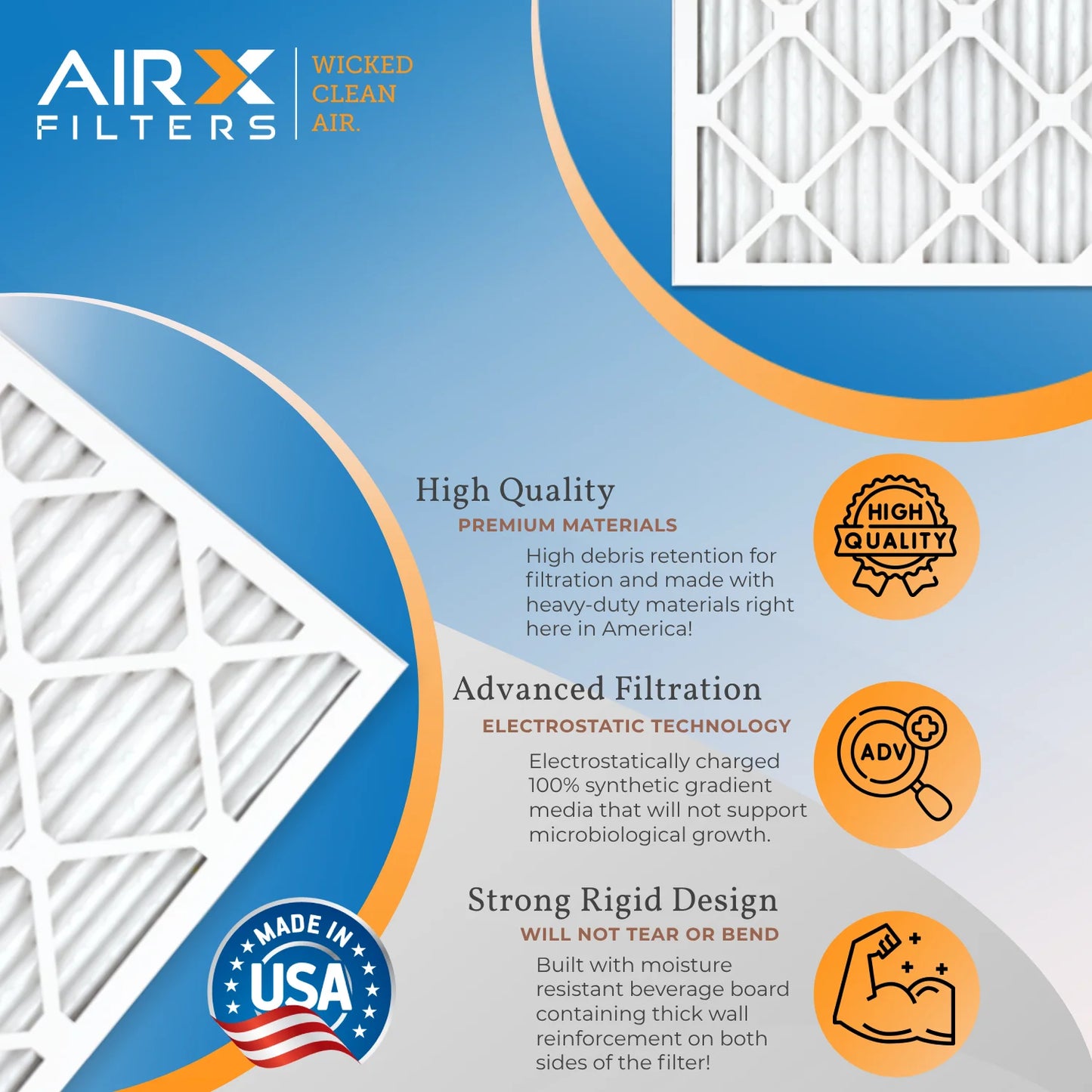 16x24x1 Air Filter MERV 13 Rating, 12 Pack of Furnace Filters Comparable to MPR 1500 - 2200 & FPR 9 - Made in USA by AIRX FILTERS WICKED CLEAN AIR.